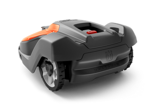Vue arrière d’un robot tondeuse Husqvarna présentant son design.
