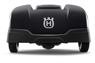 Vista frontal de un robot cortacésped Husqvarna.