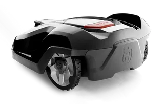 Vista traseira de um robô corta-relva Husqvarna.