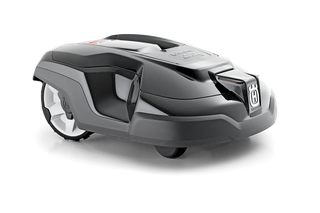 Vista lateral de un robot cortacésped de Husqvarna.