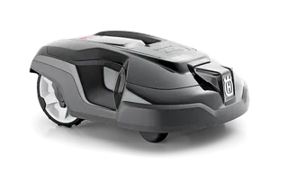 Vista lateral de un robot cortacésped de Husqvarna.