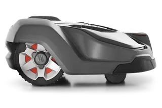 Side view of a Husqvarna robotic lawn mower.