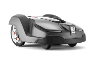Vista lateral de un robot cortacésped de Husqvarna.
