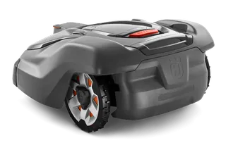 Side view of a Husqvarna robotic lawn mower.