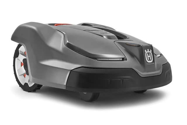 Side view of a Husqvarna robotic lawn mower.