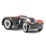 Side view of a Husqvarna robotic lawn mower with AWD feature.