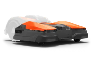 Side view of a robotic lawn mower with cutting deck.