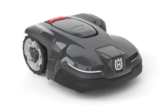 Vista frontal de un robot cortacésped Husqvarna.