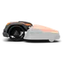 Side view of a robotic lawn mower with visible wheel design.