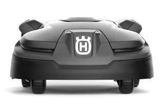 Vista frontal de un robot cortacésped Husqvarna.