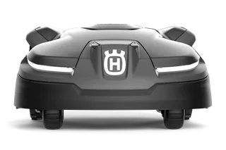 Vista frontal de un robot cortacésped Husqvarna.