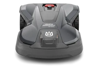 Front view of a Husqvarna Automower 430X NERA, showcasing its sleek design.