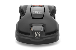 Vue de face d’un robot tondeuse Husqvarna présentant son design.