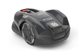 Seitenansicht eines Husqvarna Mähroboters zur Präsentation seines Designs.