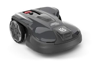 Vy framifrån av en robotgräsklippare med synliga kontrollknappar.