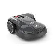 Side view of a Husqvarna robotic lawn mower on a white background.