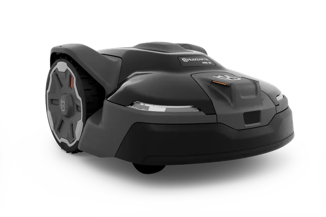 Side view of a Husqvarna robotic lawn mower.