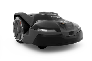 Side view of a Husqvarna robotic lawn mower.