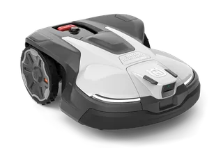 Front view of a robotic lawn mower.