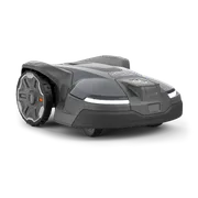 Side view of a Husqvarna robotic lawn mower with sleek design.