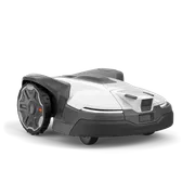 Side view of a robotic lawn mower designed for efficient garden maintenance.