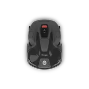 Vista superior de um robô corta-relva Husqvarna com painel de controlo.