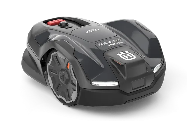 Вид збоку на роботизовану газонокосарку Husqvarna, що демонструє її елегантний дизайн.