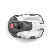 Top view of a robotic lawn mower.