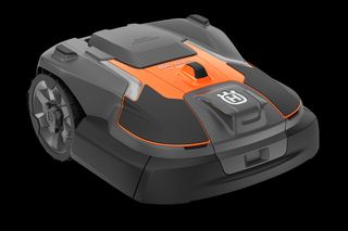 Front view of a robotic lawn mower.