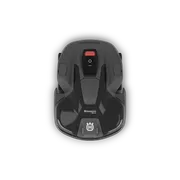 Vista superior de um robô corta-relva Husqvarna com painel de controlo.