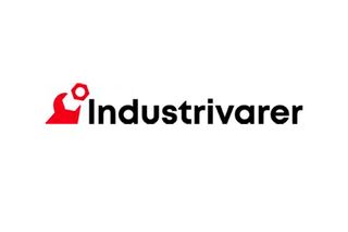 Industrivaren logo with a red arm holding a hex nut icon beside the wordmark.