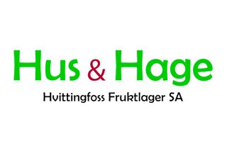 Logo med teksten "Hus & Hage" og "Hvittingfoss Fruktlager SA" under.