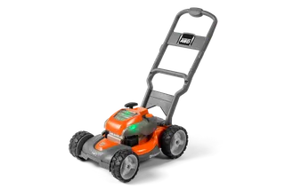 Front view of a Husqvarna battery-powered lawn mower with AWD feature.