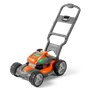 Front view of a Husqvarna battery-powered lawn mower with AWD feature.