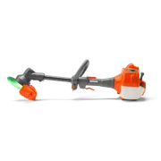 Side view of a string trimmer with a protective guard and ergonomic handle.