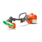 Side view of a Husqvarna construction tool with a handle and disc attachment.