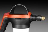 Close-up of a garden sprayer nozzle with ergonomic handle.
