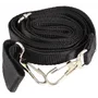 Coiled black strap with metal hooks on both ends.