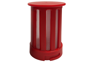 Front view of a cylindrical filter with mesh panels.