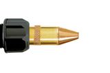Close-up view of a brass nozzle with a black connector.