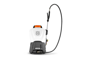 A battery backpack sprayer with a hose attachment labeled 515iSB, shown in a studio setting.