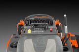 Top view of a Husqvarna ride-on mower's control panel and seat.