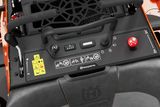 Close-up of the control panel on a Husqvarna ride-on mower.