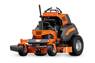 Front view of a Husqvarna commercial front mower with cutting deck.