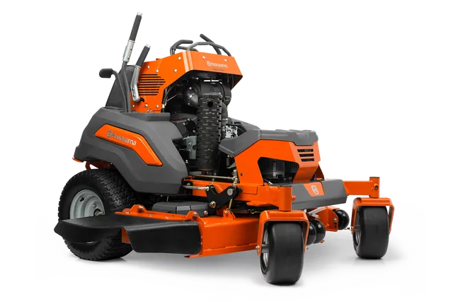 Front view of a Husqvarna commercial front mower with cutting deck.