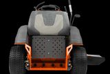 Rear view of a commercial front mower with cutting deck.