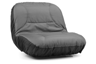Front view of a cushioned seat designed for outdoor equipment.