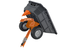 Studio image of a swivel cart attachment with a 100° swivel feature, showcasing its components.