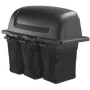 Front view of a grass catcher with three collection bags.