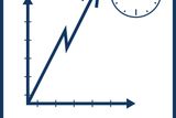 Icon depicting a rising graph with a clock, symbolizing time management or progress.